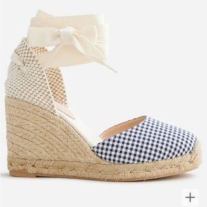 Lace up high heel espadrilles in gingham